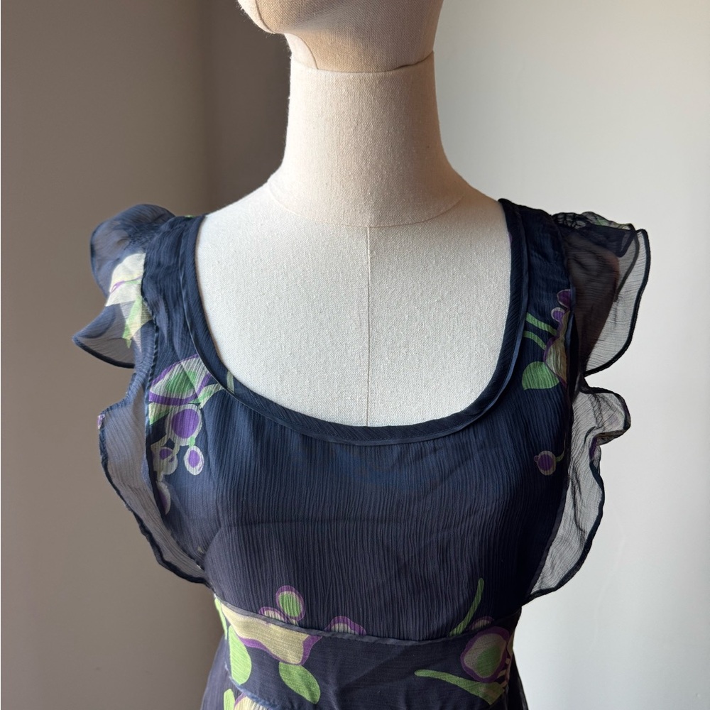 VTG Maeve Gilmore Girl Vibe Sheer Navy Dress with Floral Accents